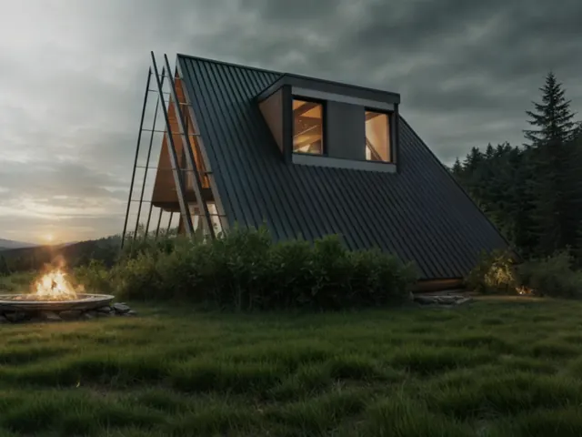 Dom letniskowy 109 Natura typu A-frame o zmierzchu