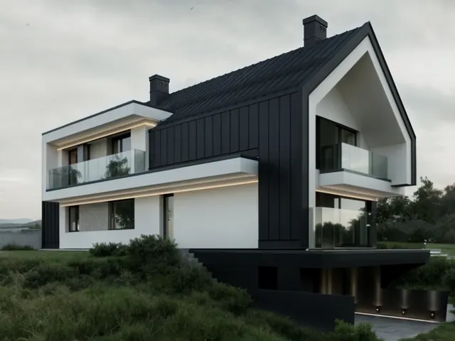 Dom 112 Beskid, nowoczesna stodoła na skarpie w Nowym Sączu
